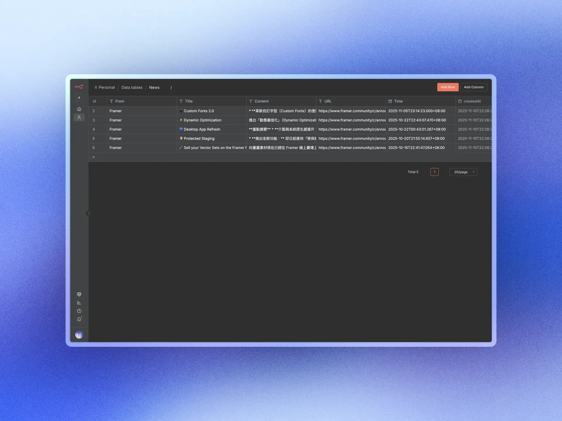 n8n 抓取 Framer 新聞｜Data Table 欄位設置