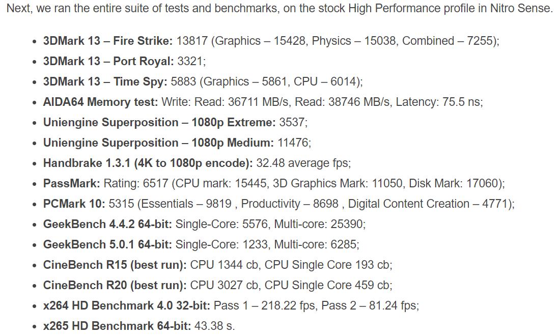 Acer Nitro 5 跑分數據 Acer Nitro 5 跑分數據