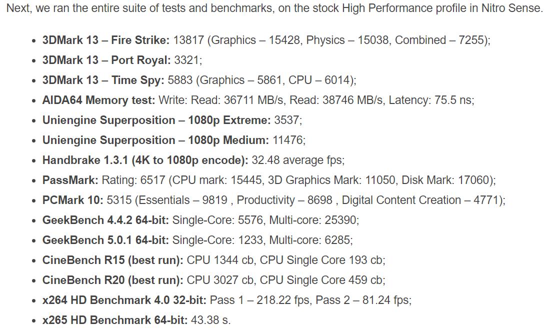 Acer Nitro 5 跑分數據
