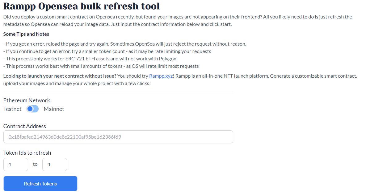 Rampp OpenSea bulk refresh tool