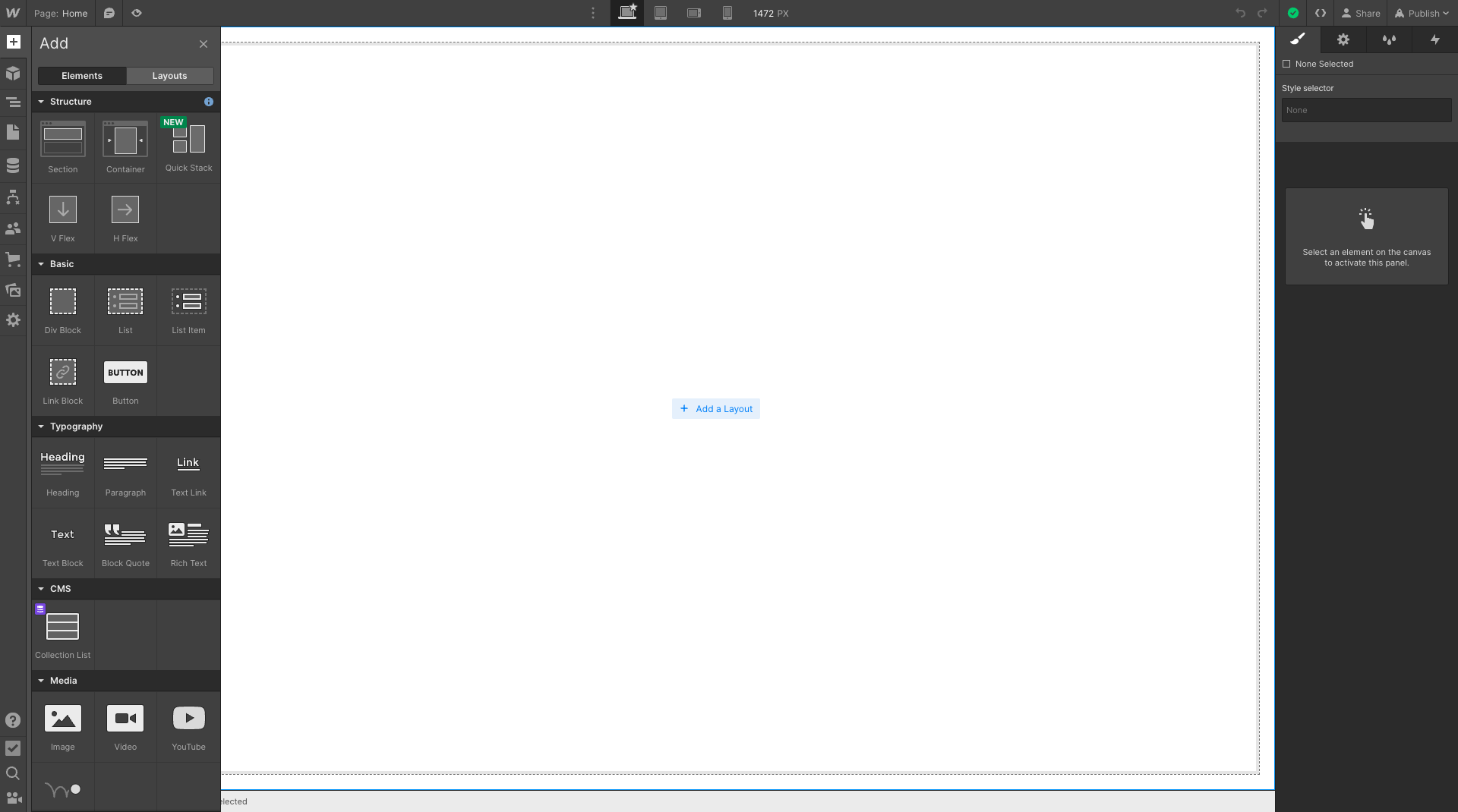 Webflow 空白頁面 Add Elements Webflow 空白頁面 Add Elements
