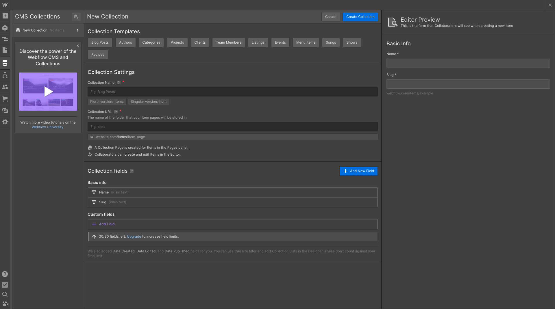 Webflow 空白頁面 CMS Collections Webflow 空白頁面 CMS Collections